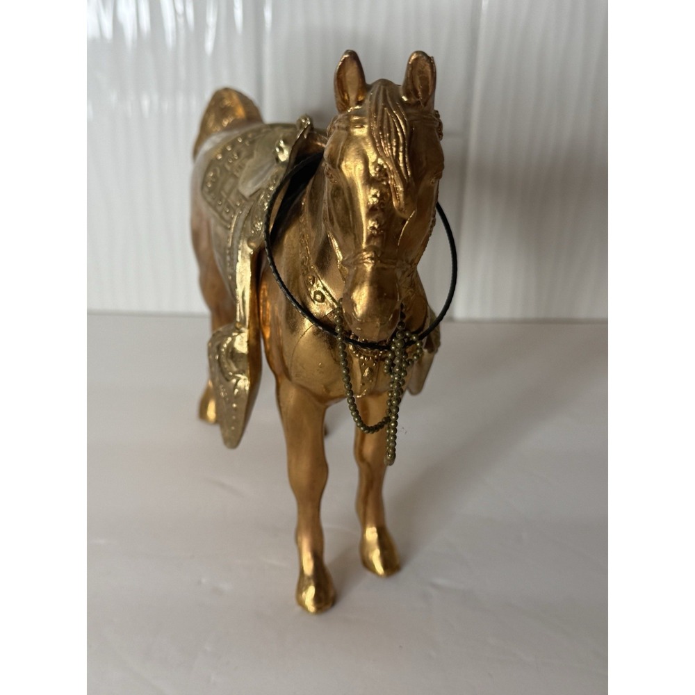 Vintage MCM Brass Like Western Style Horse w Saddle Nostalgic Americana Decor - Picture 4 of 16